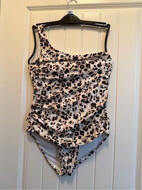 One-Shoulder Leopard Print Swimsuit - Neutral Tones NEVER WORN